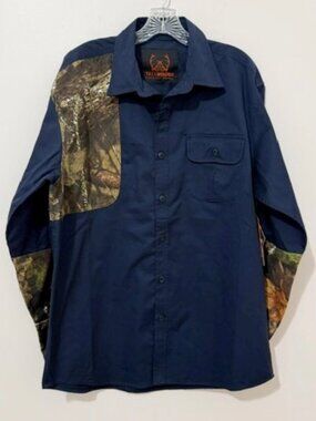 Tallwoods Mossy Oak Hunting Shooting Button Up Shirt Blue Camo Size L NWT